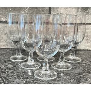 6 Clear Crystal Wine Goblets Water Glasses Hexagonal Stem 7”